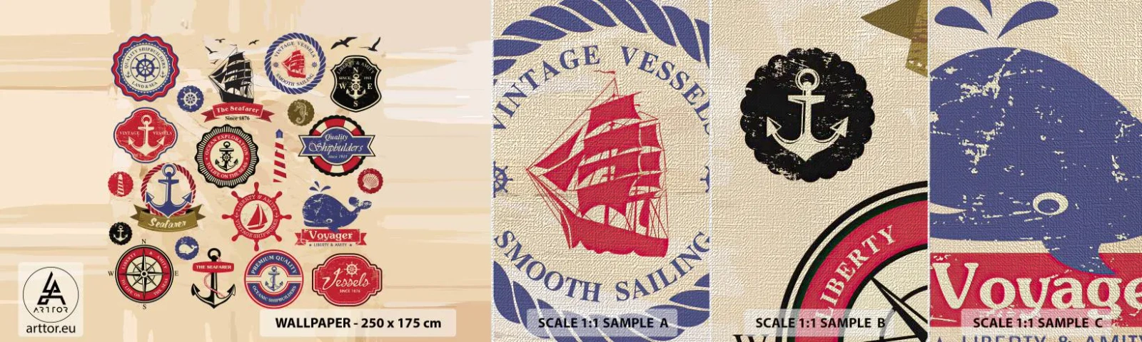 Prøve Fototapet Premium Canvas - Sejlsportsbroderskab - Nautisk, Anker, Kompas - 100x30 cm