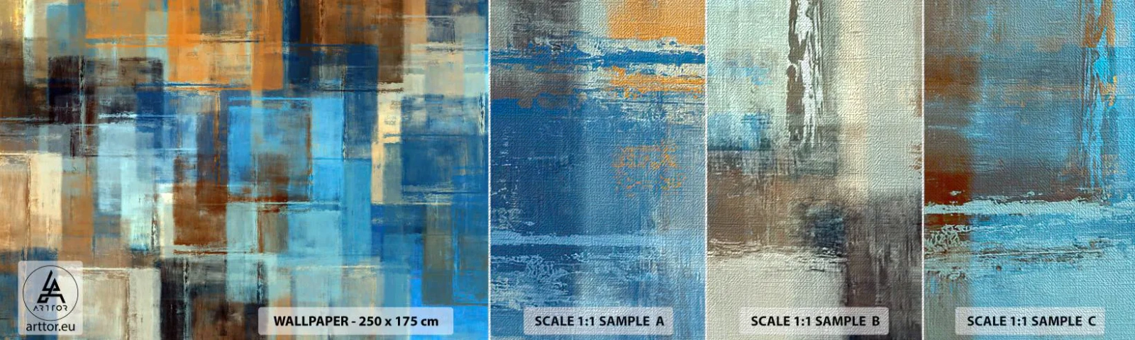 Prøve Fototapet Premium Canvas - Gennem det blå slør - Abstraktion, Stykke, Maling - 100x30 cm