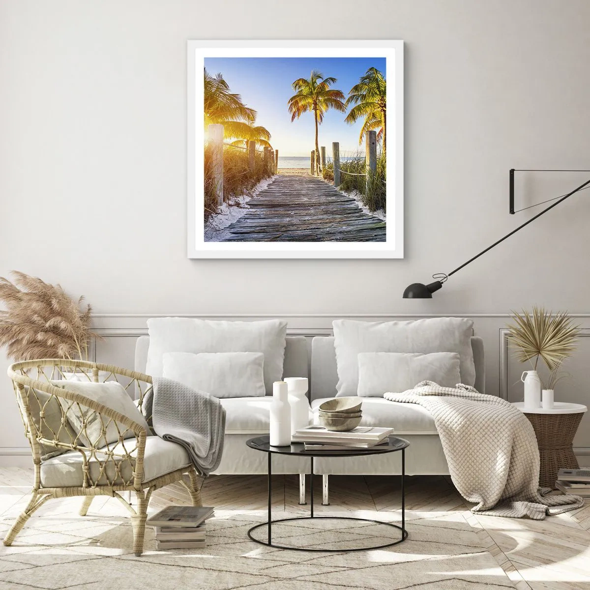 Plakat i hvid ramme - Direkte til paradis - 40x40 cm