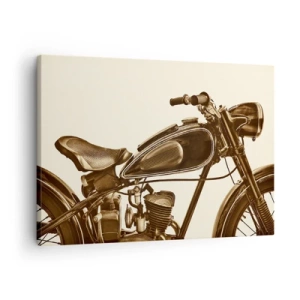 Lærredstryk - Billede på lærred - En vintage retro motorcykel på en lys baggrund - 70x50cm - Længsel efter klassikerne - Moderne vægdekoration til stue og soveværelse ARTTOR