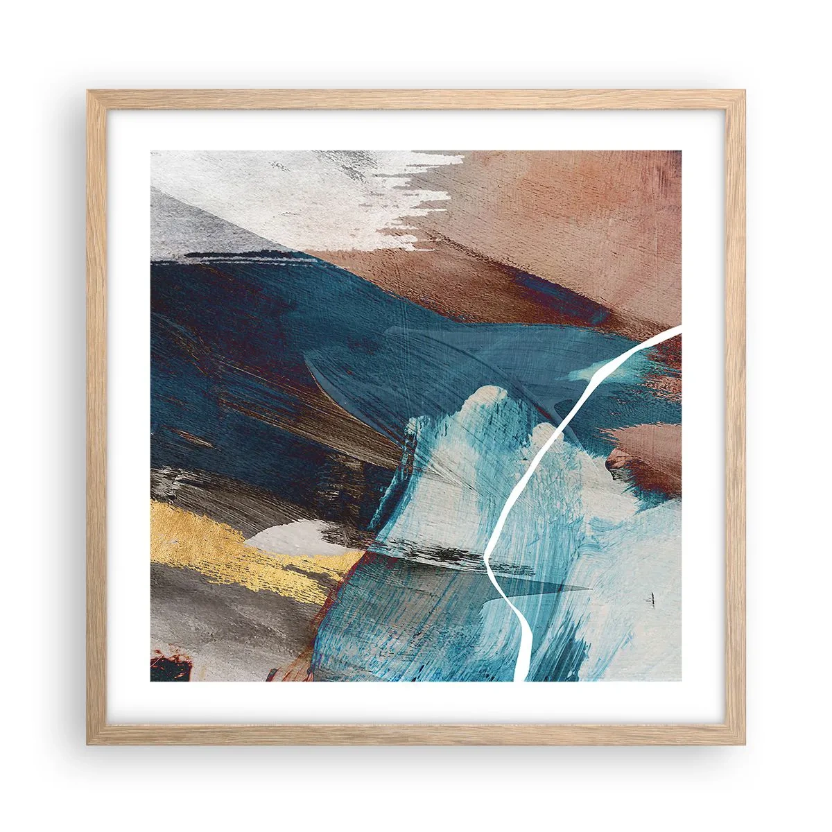 Plakat i ramme af lyst egetræ - Med flair og energi - 50x50 cm