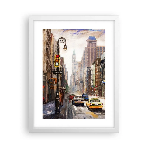Plakat i hvid ramme - New York - også farverig i regnvejr - 30x40 cm