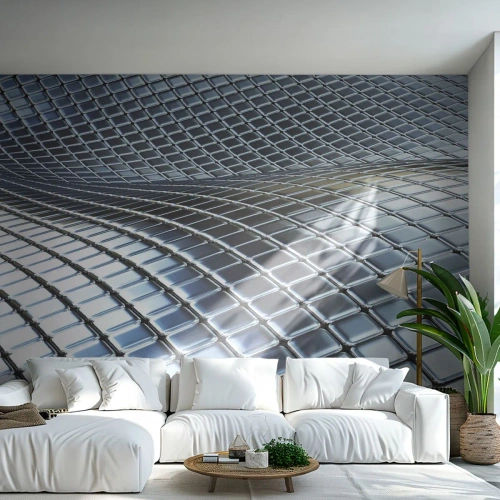 Fototapet Premium Canvas - Bølge i metallisk sølv - Abstraktion, Grafik, Stykke - 100x70 cm