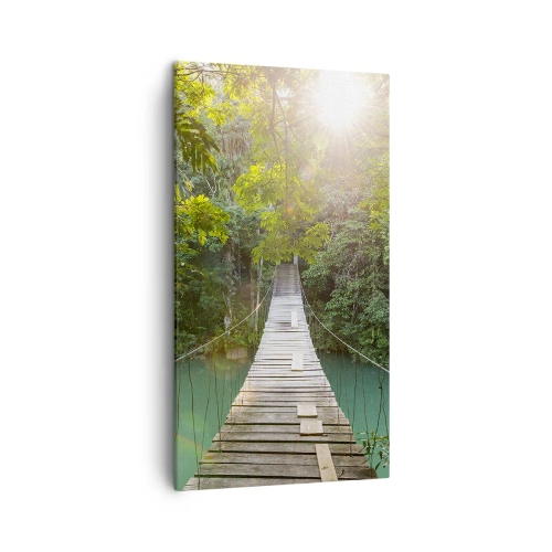 Lærredstryk - Billede på lærred - Over det azurblå vand til den azurblå skov - 45x80 cm