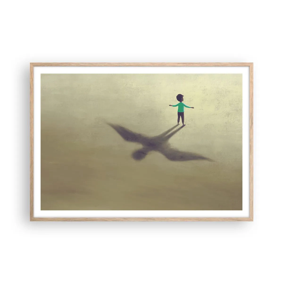 Plakat i ramme af lyst egetræ - Fremtidens helt - 100x70 cm