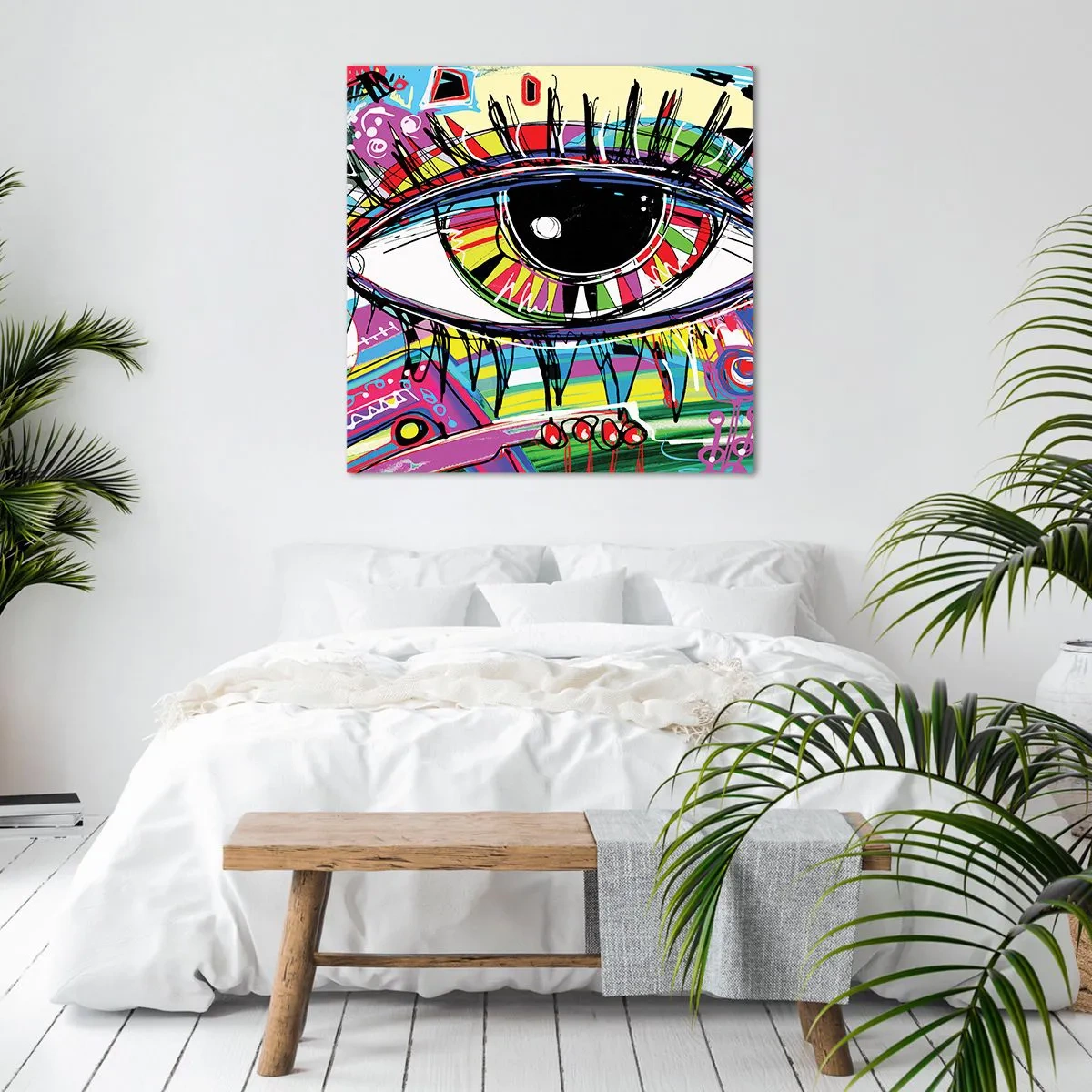 Lærredstryk - Billede på lærred - Et farverigt øje - en farverig sjæl - 40x40 cm
