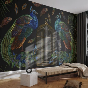 Fototapet Premium Canvas - I kongelige gevandter - Abstraktion, Påfugl, Påfuglefjer - 500x350 cm