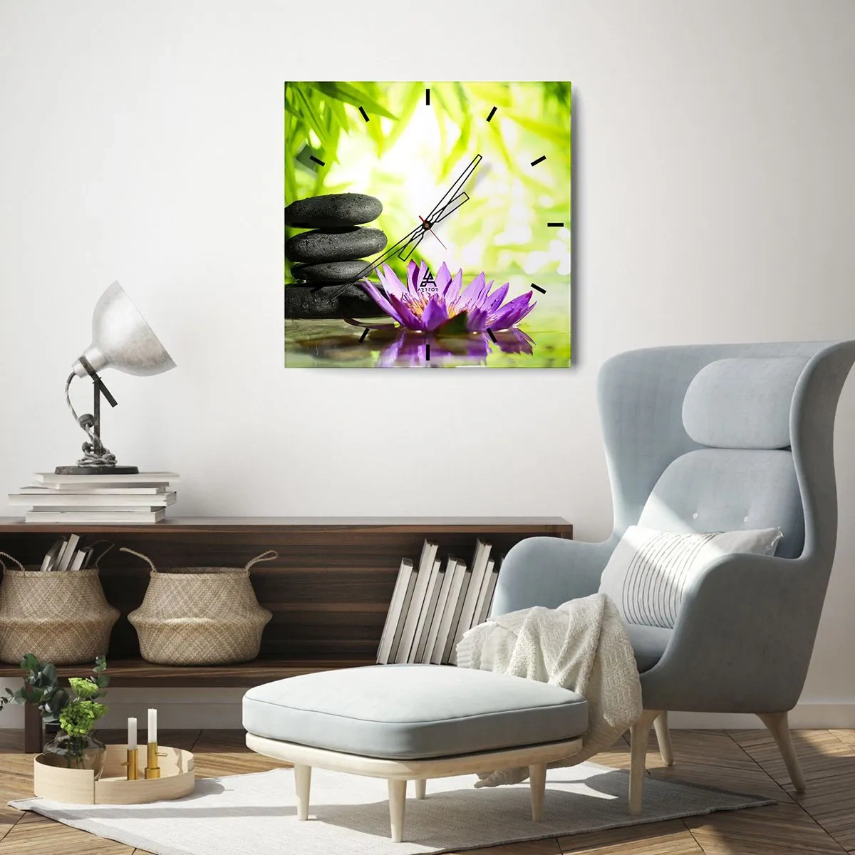 Vægur, Uret - I en bambushytte - 40x40 cm