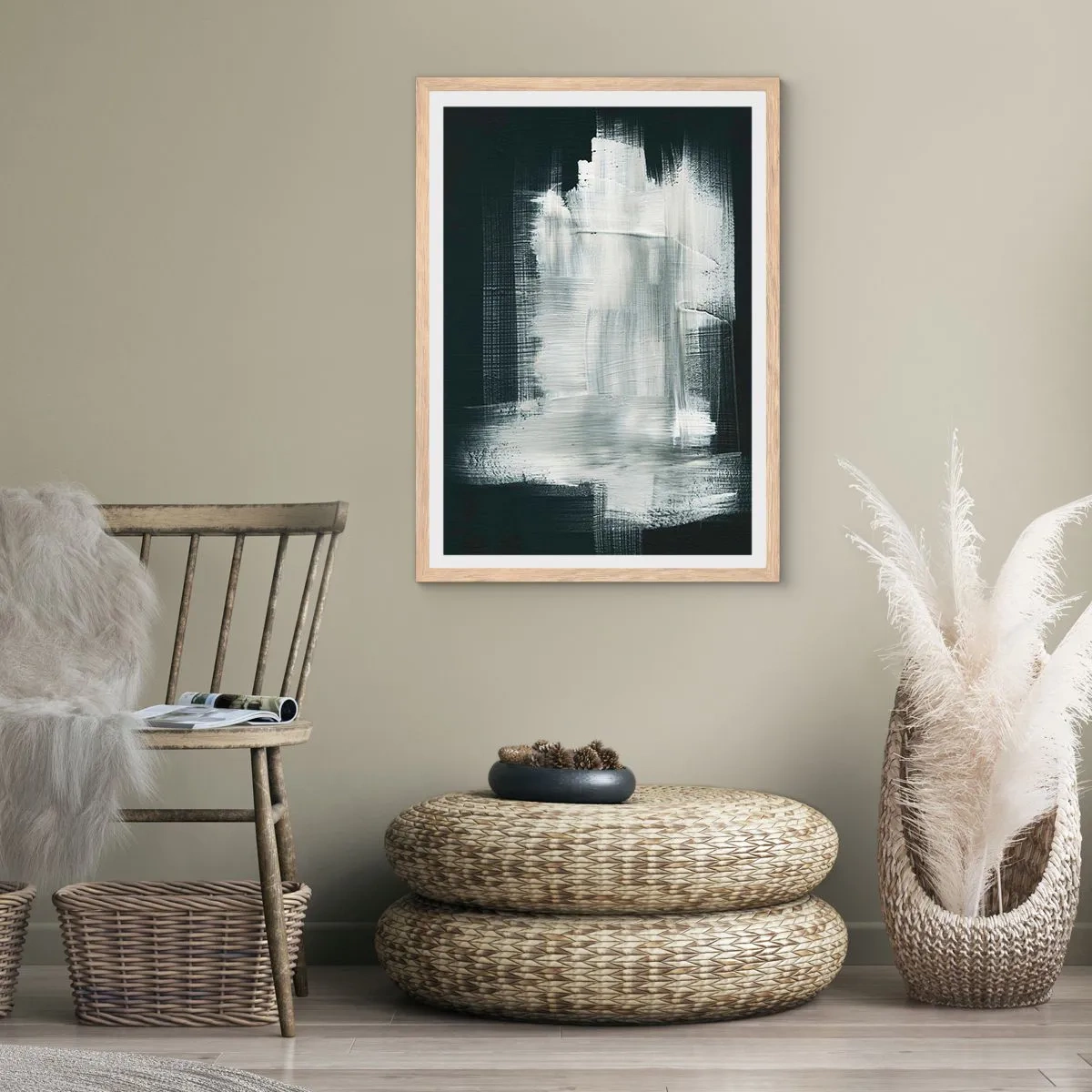 Plakat i ramme af lyst egetræ - Vævet af det lodrette og det vandrette - 61x91 cm