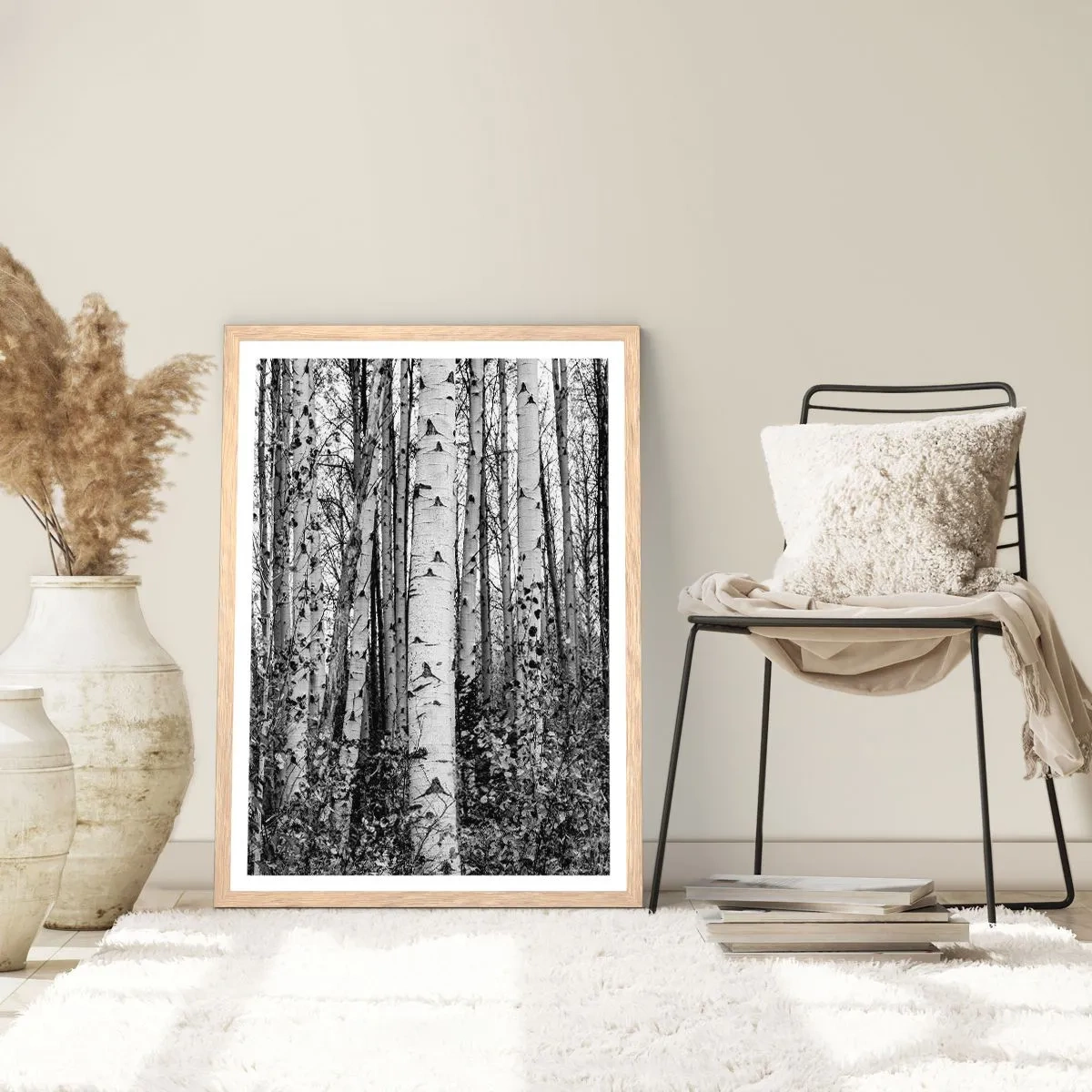 Plakat i ramme af lyst egetræ - Kolonnade af birk - 40x50 cm