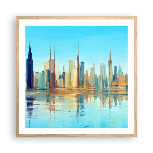 Plakat i ramme af lyst egetræ - Solrig metropol - 60x60 cm
