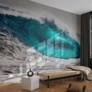 Fototapet på mål Premium Sand - Udfordring accepteret - Surfing, Høj bølge, Surfer