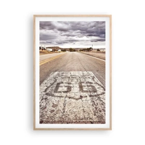 Plakat i ramme af lyst egetræ - Mother Road - amerikansk legende - 61x91 cm