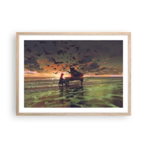 Plakat i ramme af lyst egetræ - Koncert for klaver og bølger - 70x50 cm