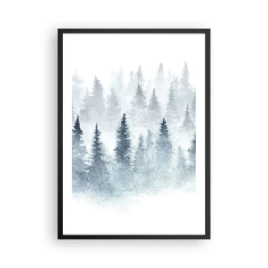Plakat i sort ramme - Akvarellandskab med en skov i tågen - 50x70cm - Indhyllet i tåge - Moderne vægdekoration til stue og soveværelse ARTTOR