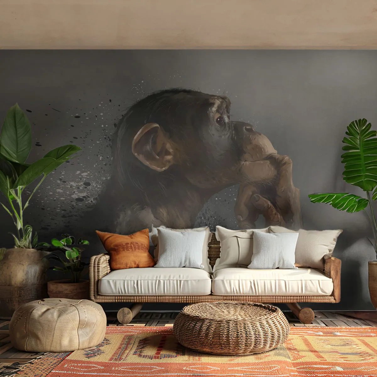 Fototapet Premium Canvas - Helt sikkert en tænker - Dyr, Abe, Stykke - 250x175 cm