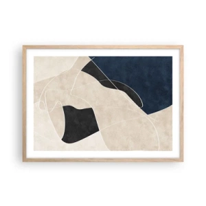 Plakat i ramme af lyst egetræ - Abstrakt komposition - kontrast af farver - 70x50 cm