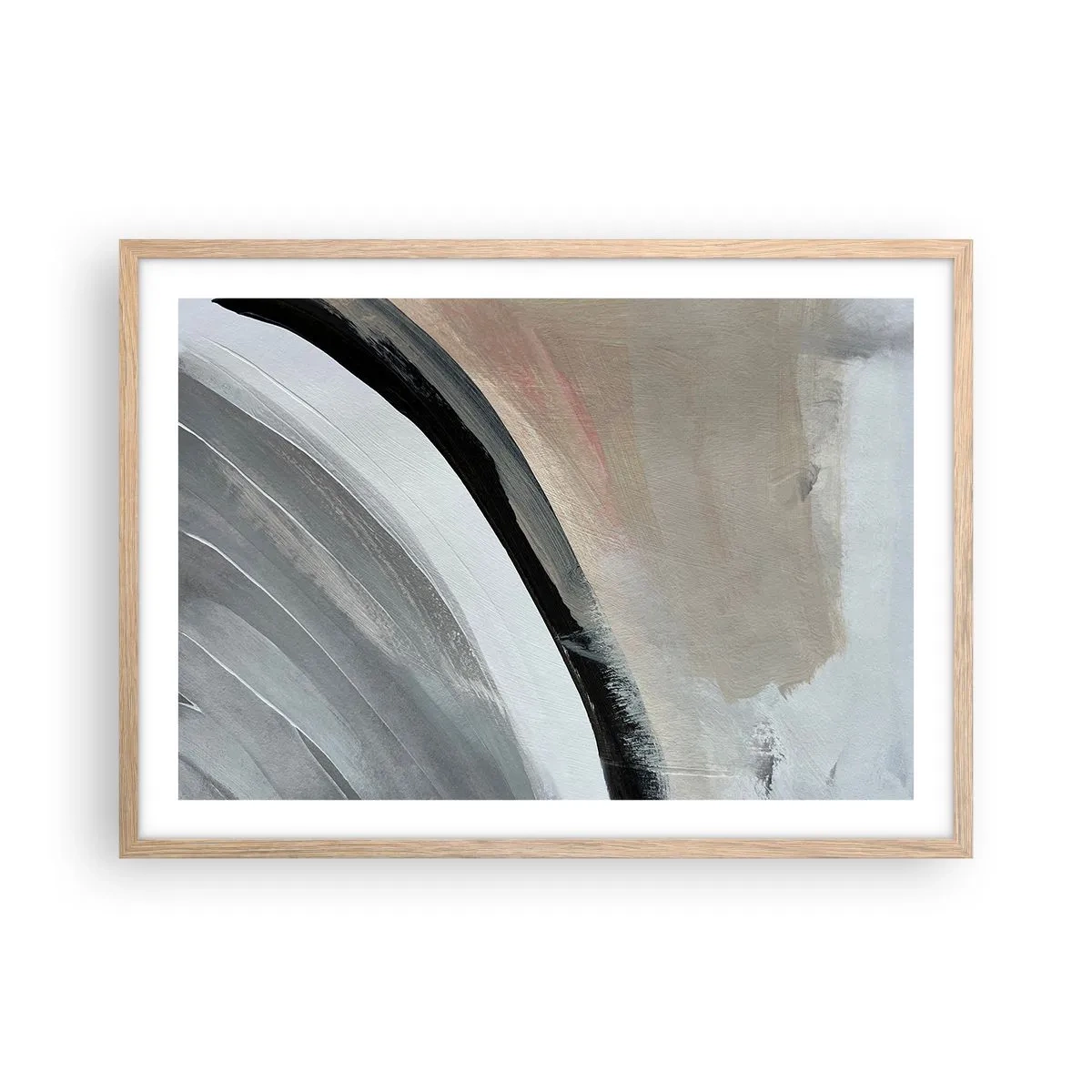 Plakat i ramme af lyst egetræ - Komposition: en bue af sort og gråt - 70x50 cm