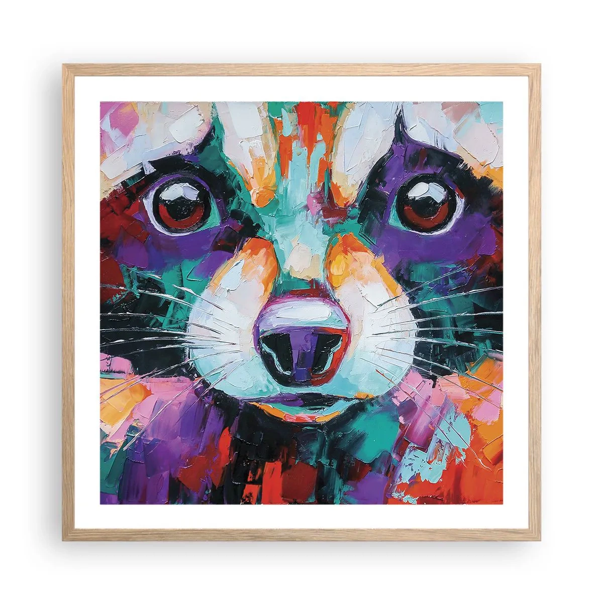 Plakat i ramme af lyst egetræ - Kun gode følelser - 60x60 cm