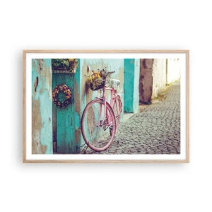 Plakat i ramme af lyst egetræ - Jeg vender tilbage om lidt - 91x61 cm