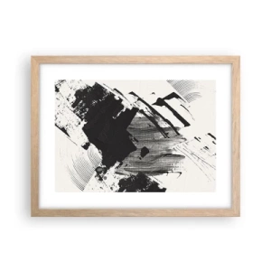 Plakat i ramme af lyst egetræ - Abstraktion - det sortes udtryk - 40x30 cm