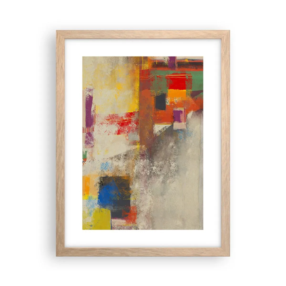Plakat i ramme af lyst egetræ - Geometri af farver - 30x40 cm