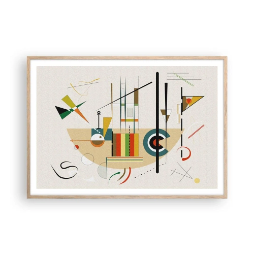 Plakat i ramme af lyst egetræ - Og verden griner - 100x70 cm
