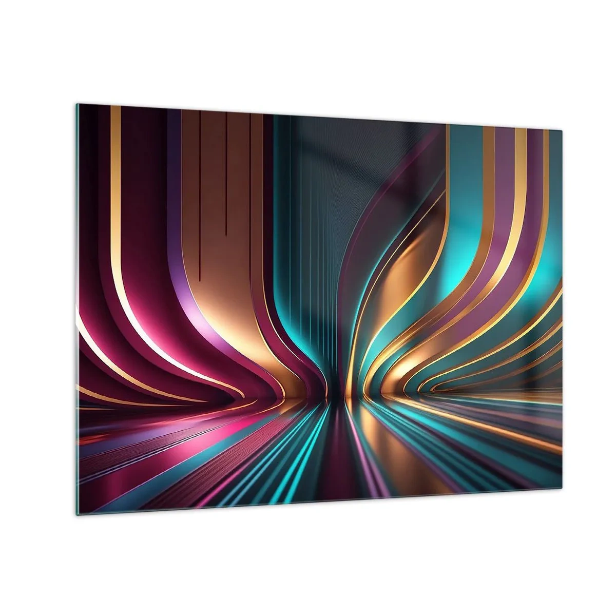 Billede på glas - Farverige lyslinjer skaber futuristiske former - 70x50cm - Lysets arkitektur - Moderne vægdekoration til stue og soveværelse ARTTOR