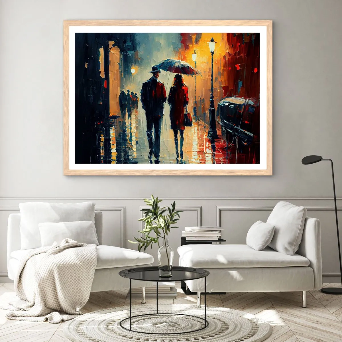 Plakat i ramme af lyst egetræ - Urban kærlighedshistorie - 100x70 cm