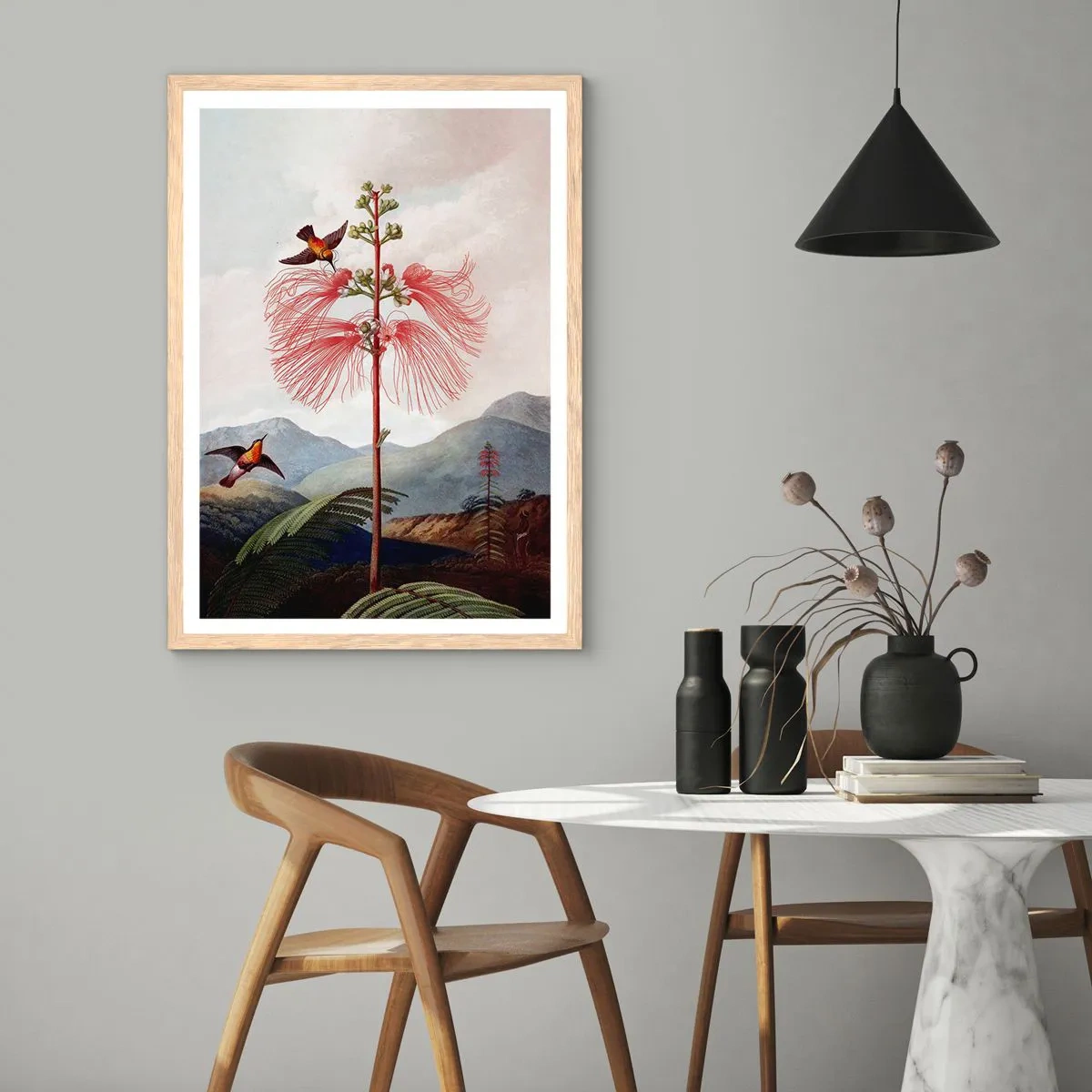Plakat i ramme af lyst egetræ - I et tropisk paradis - 70x100 cm
