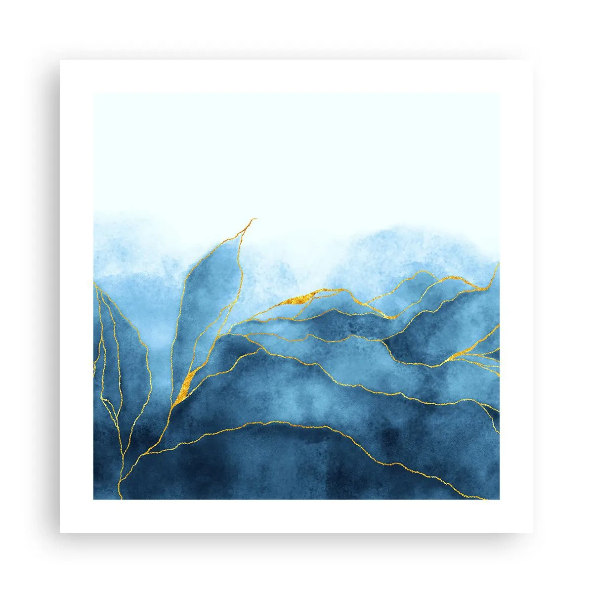 Plakat - Blå i guld - 50x50 cm