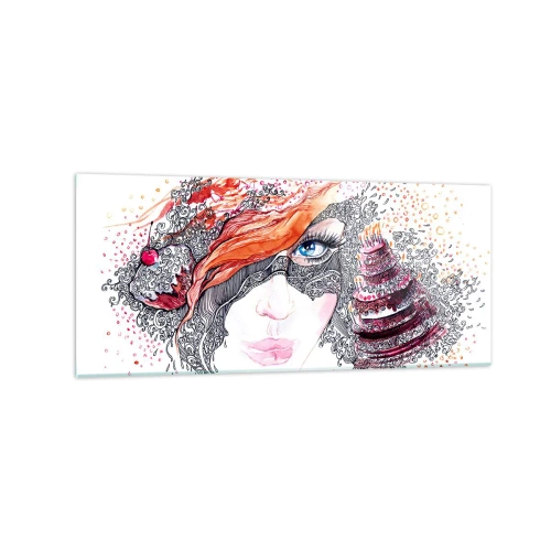 Billede på glas - Hos hende er hver dag en ferie - 120x50 cm