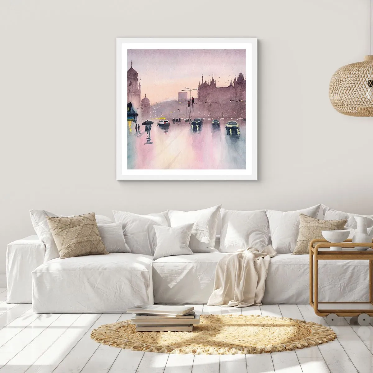 Plakat i hvid ramme - I en regnfuld tåge - 30x30 cm