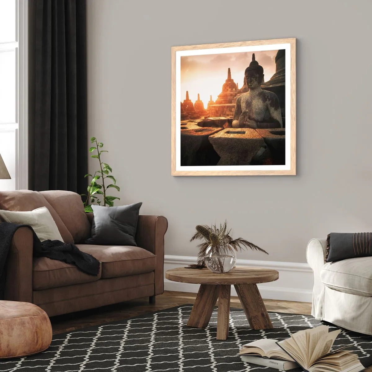 Plakat i ramme af lyst egetræ - Vejr med stor visdom - 50x50 cm