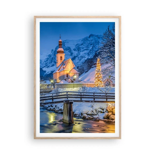 Plakat i ramme af lyst egetræ - Julens ånd - 70x100 cm