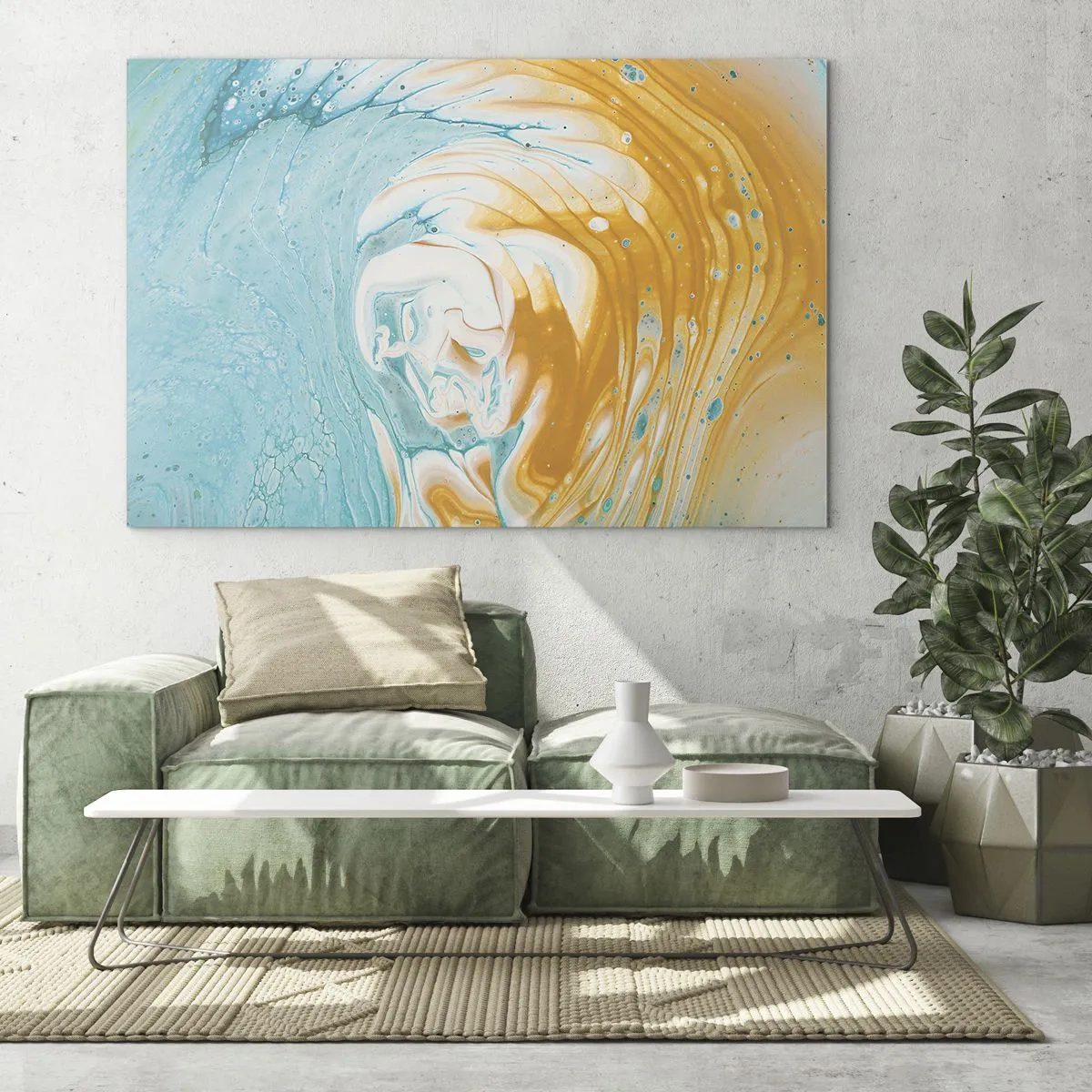 Billede på glas - Pastel hvirvel i blå og gule farver - 70x50cm - Pastel hvirvel - Moderne vægdekoration til stue og soveværelse ARTTOR