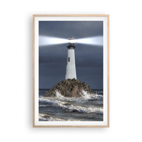 Plakat i ramme af lyst egetræ - Her...her...her! - 61x91 cm