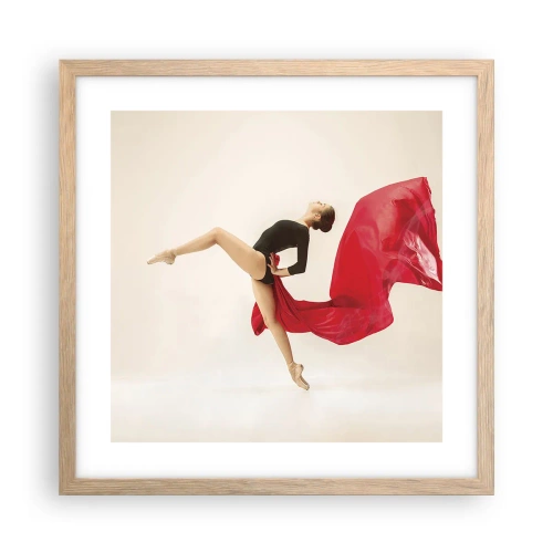 Plakat i ramme af lyst egetræ - Rød og sort - 40x40 cm