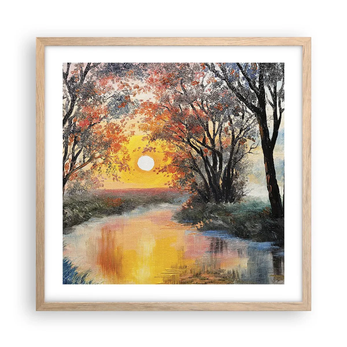 Plakat i ramme af lyst egetræ - Efterårs atmosfære - 50x50 cm
