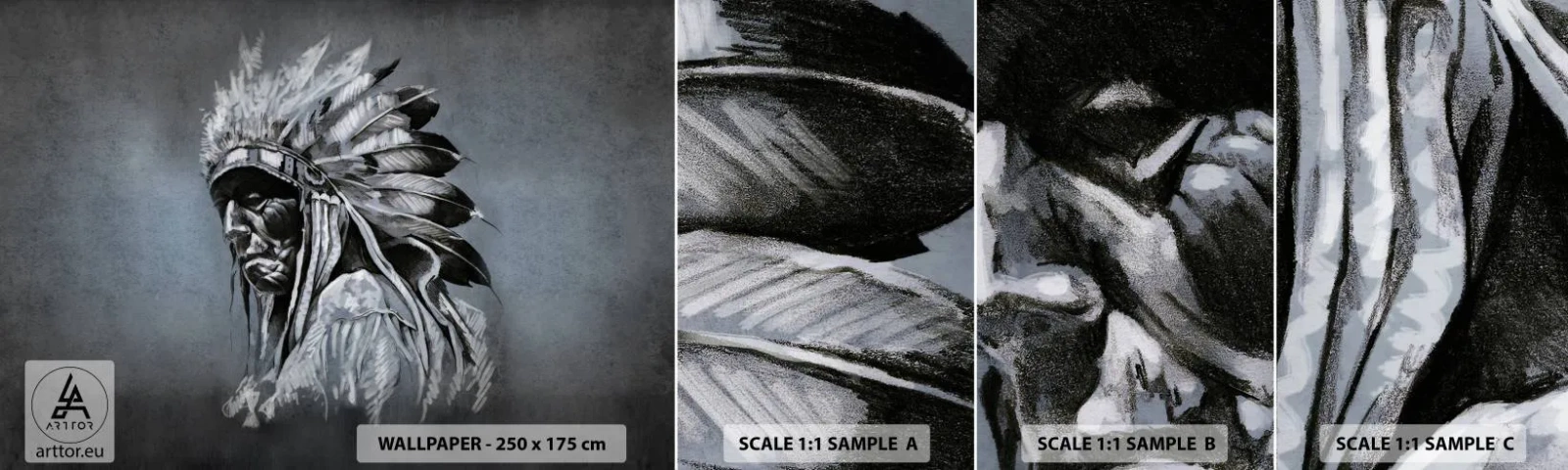 Prøve Fototapet Selvklæbende Deluxe Sticker - Tilbage til rødderne - indisk, Plume, Mand - 100x30 cm