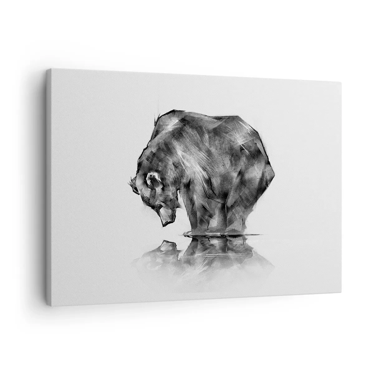 Lærredstryk - Billede på lærred - En tegning af en bjørn i minimalistisk stil - 70x50cm - Dejligt at se nogen tæt på - Moderne vægdekoration til stue og soveværelse ARTTOR