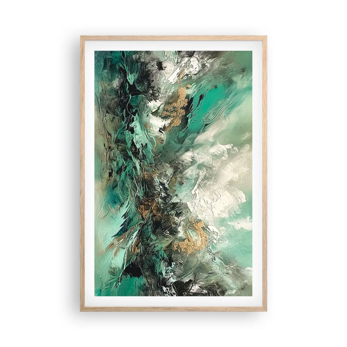 Plakat i ramme af lyst egetræ - Smaragdsort byld - 61x91 cm