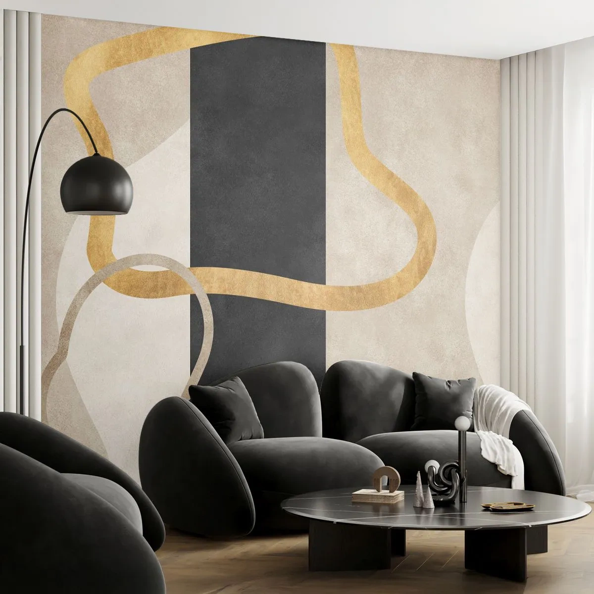 Fototapet på mål Premium Sand - Sløjfeformede former - Art Deco, Minimalisme, Abstraktionisme