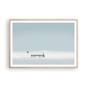 Plakat i ramme af lyst egetræ - Ja, jeg venter. - 100x70 cm