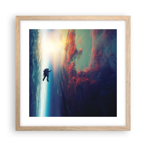 Plakat i ramme af lyst egetræ - Over for universet - 40x40 cm