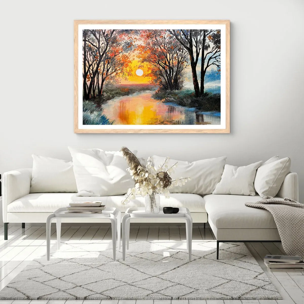 Plakat i ramme af lyst egetræ - Efterårs atmosfære - 40x30 cm