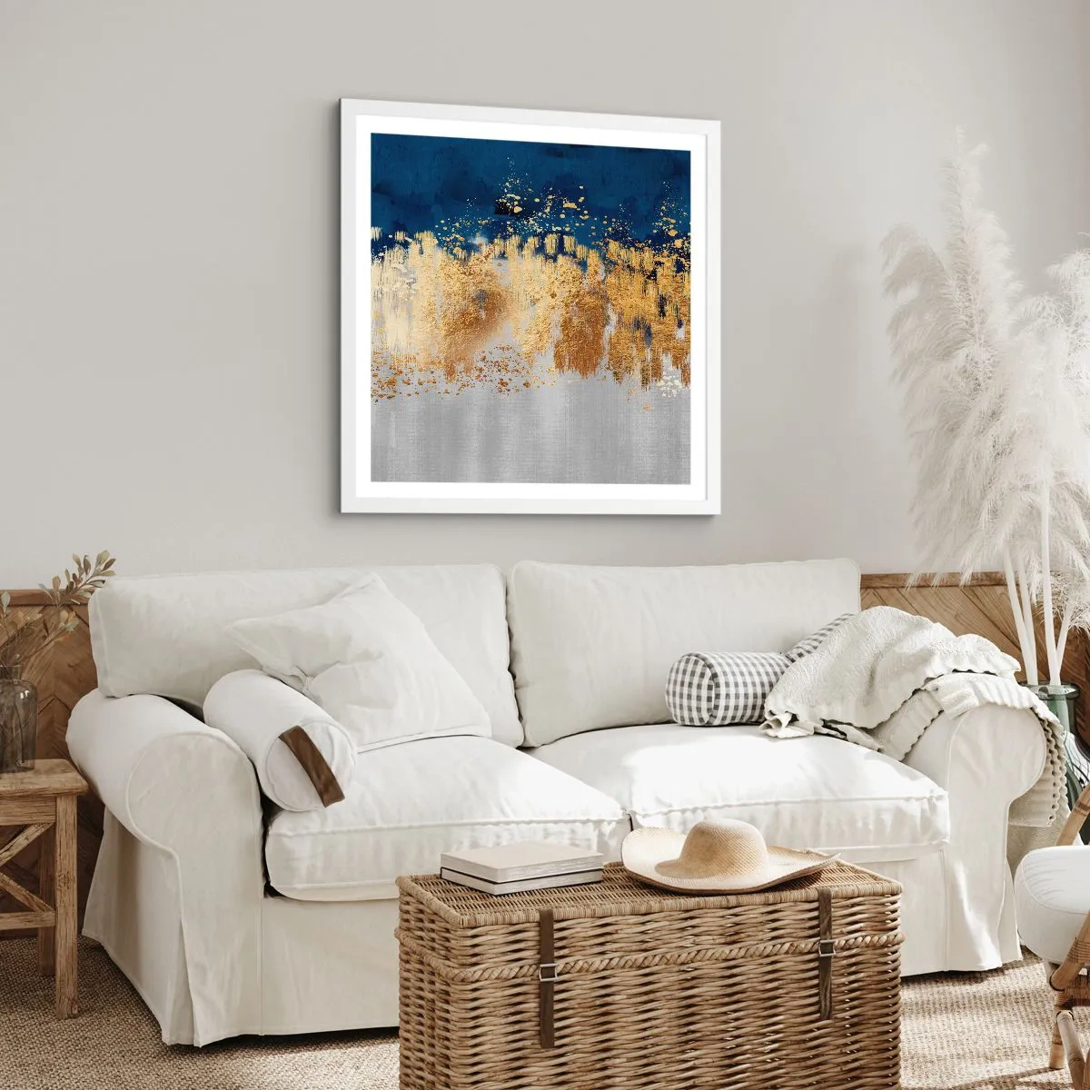 Plakat i hvid ramme - Moderne komposition med gnist - 60x60 cm