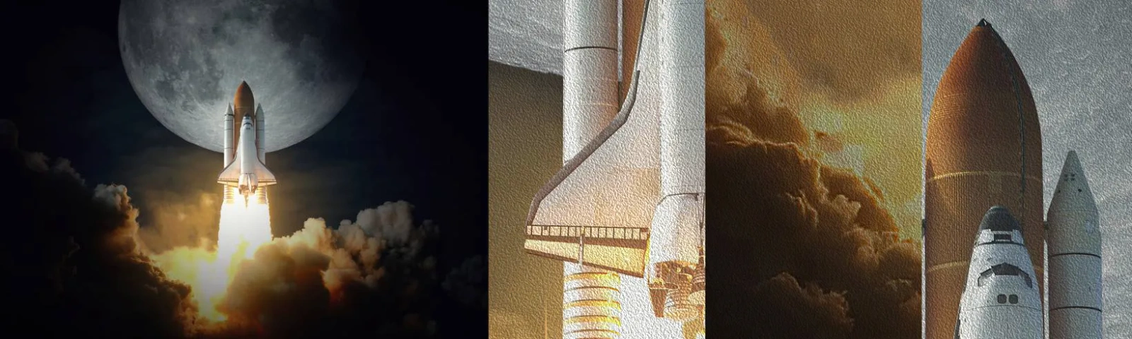 Prøve Fototapet Premium Sand - Begyndelsen på et overjordisk eventyr - Måne, En rumraket, NASA - 100x30 cm