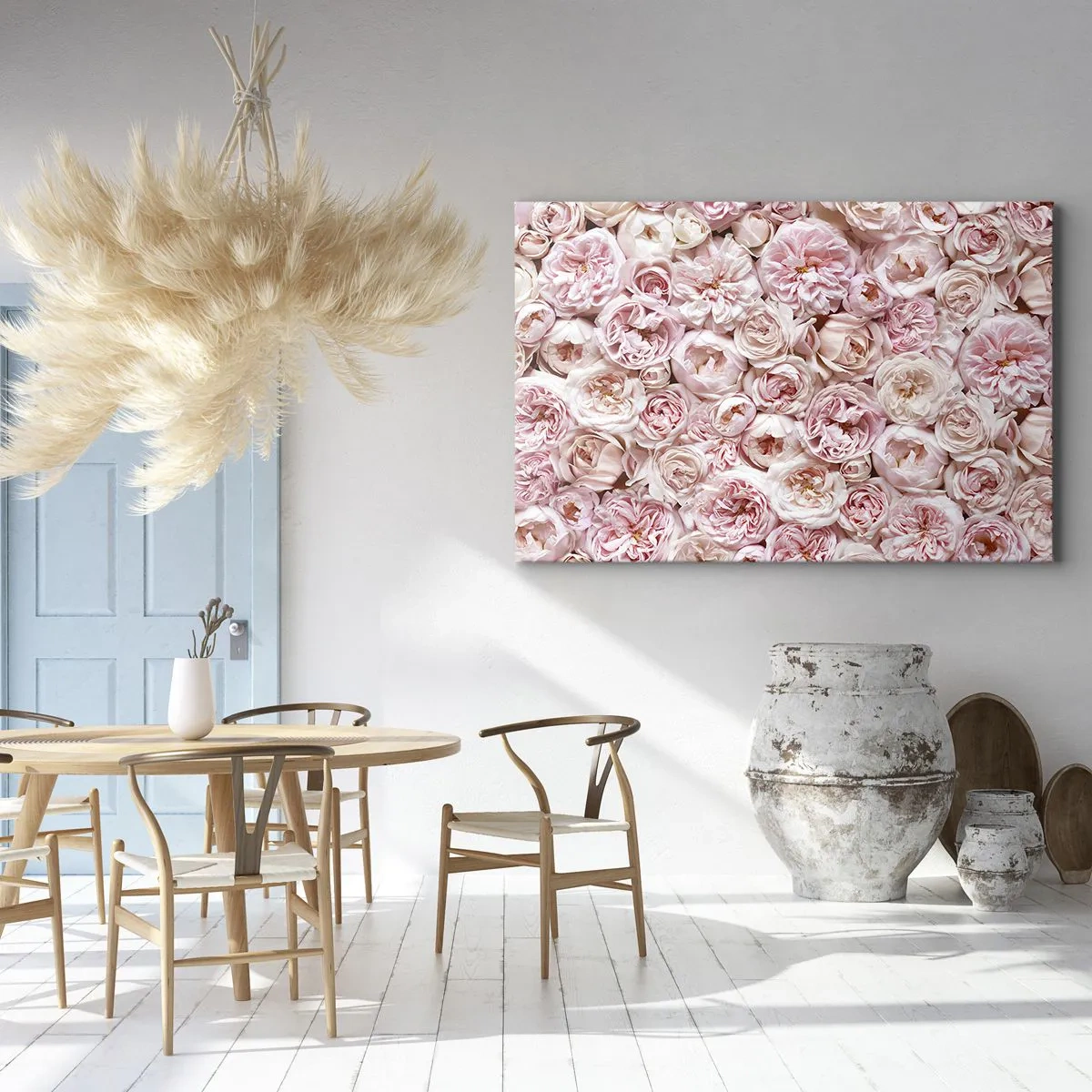 Lærredstryk - Billede på lærred - Delikate roser i lyserøde nuancer over hele overfladen - 70x50cm - Overstrøet med roser - Moderne vægdekoration til stue og soveværelse ARTTOR