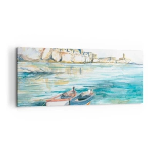 Lærredstryk - Billede på lærred - Landskab i azurblå - 100x40 cm